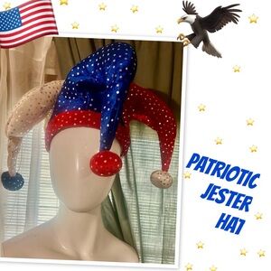 Patriotic Red, White & Blue Sequin Jester Hat